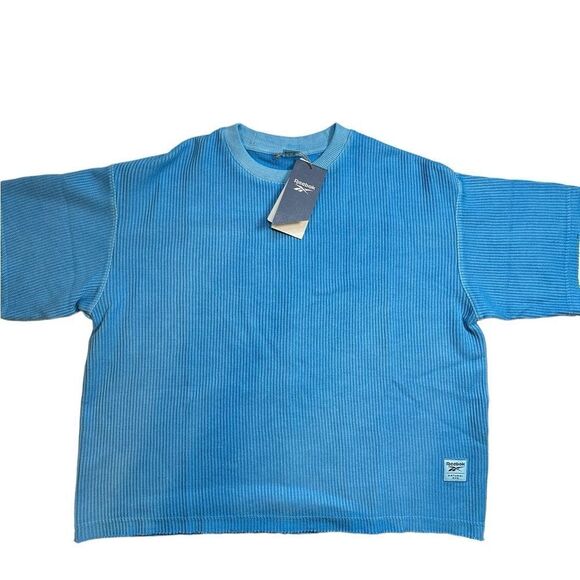NWT Reebok Women’s Blue Ribbed Short Sleeve Box Crop Top  Oversized - Size Small - Picture 4 of 6